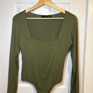 Jolie Olive Square-Neck Long Sleeve Bodysuit